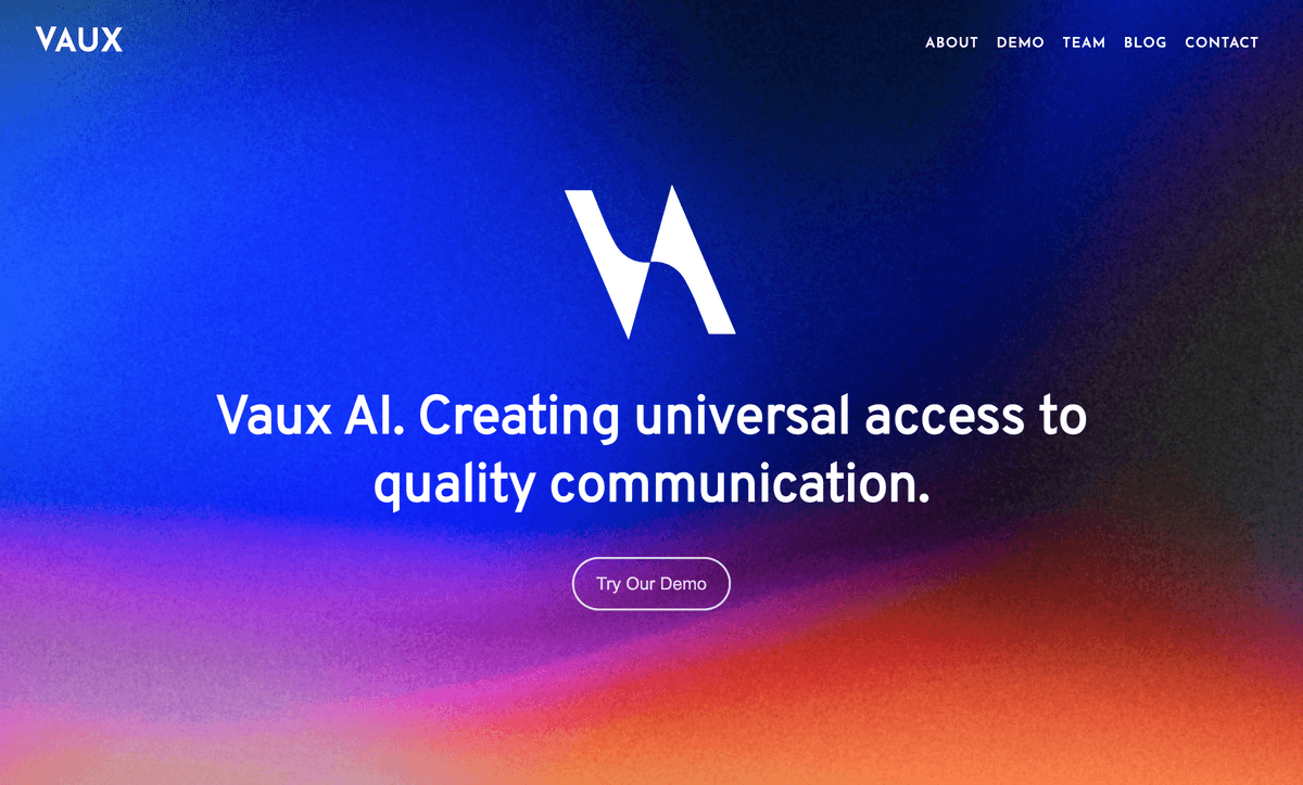 screenshot of VAUX website